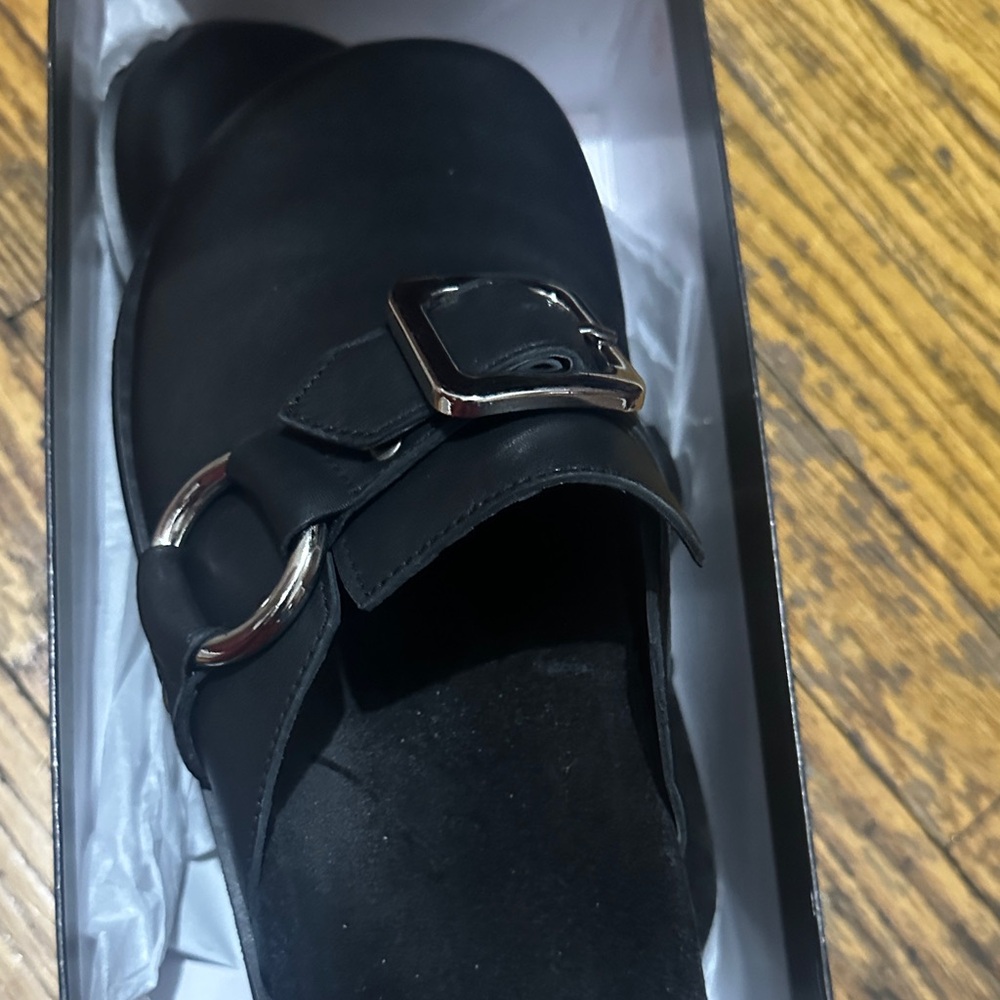 ASOS Black Mules with Silver Buckle